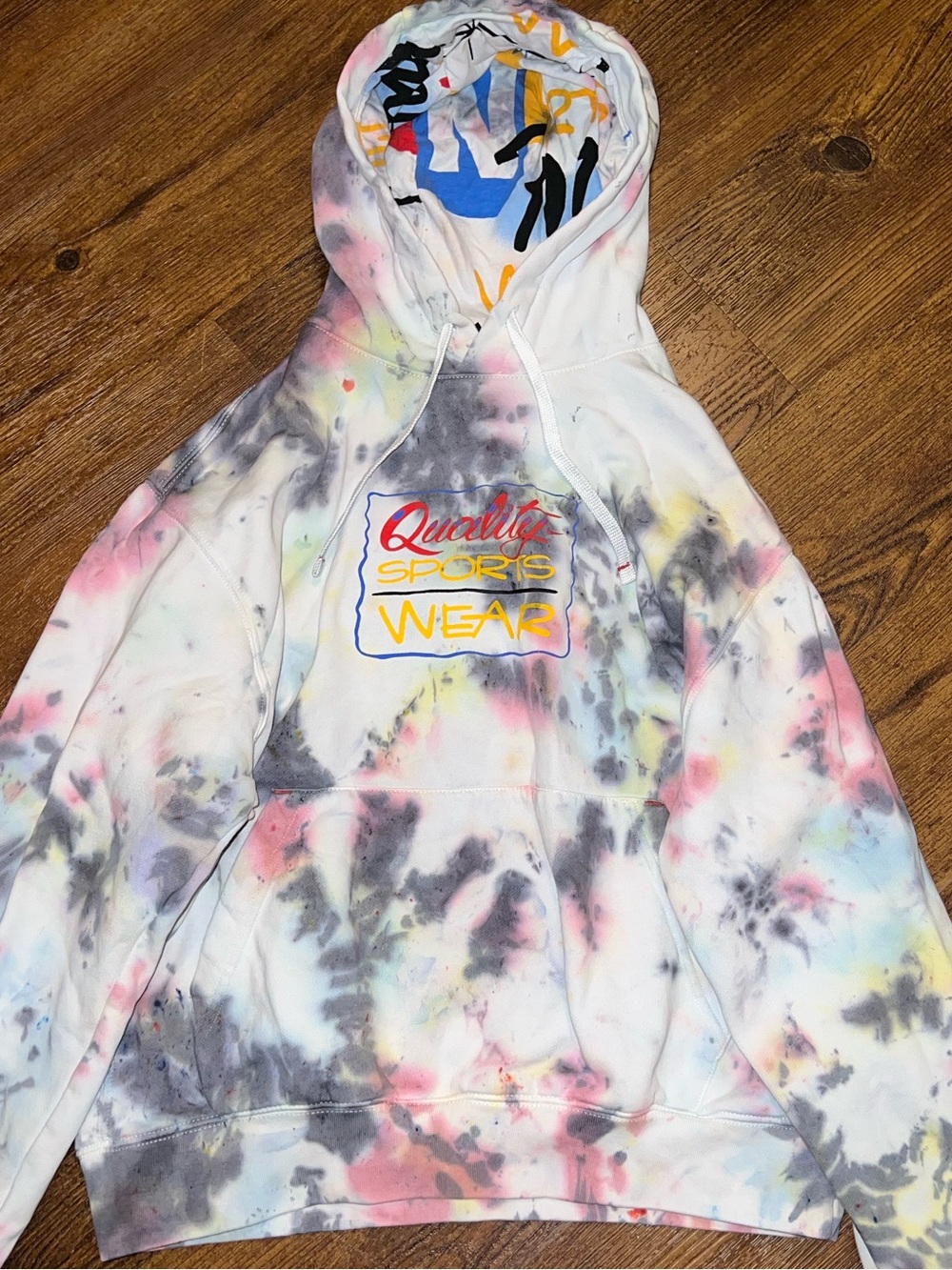 Nike Tie Dye Fleece Hoodie Retro Activewear 90’s White Colorful Graphic Size M - Picture 3 of 11